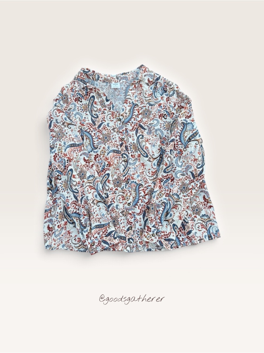Croft & Barrow Paisley Floral Boho Blouse Top Brown Blue Cream XL Rayon